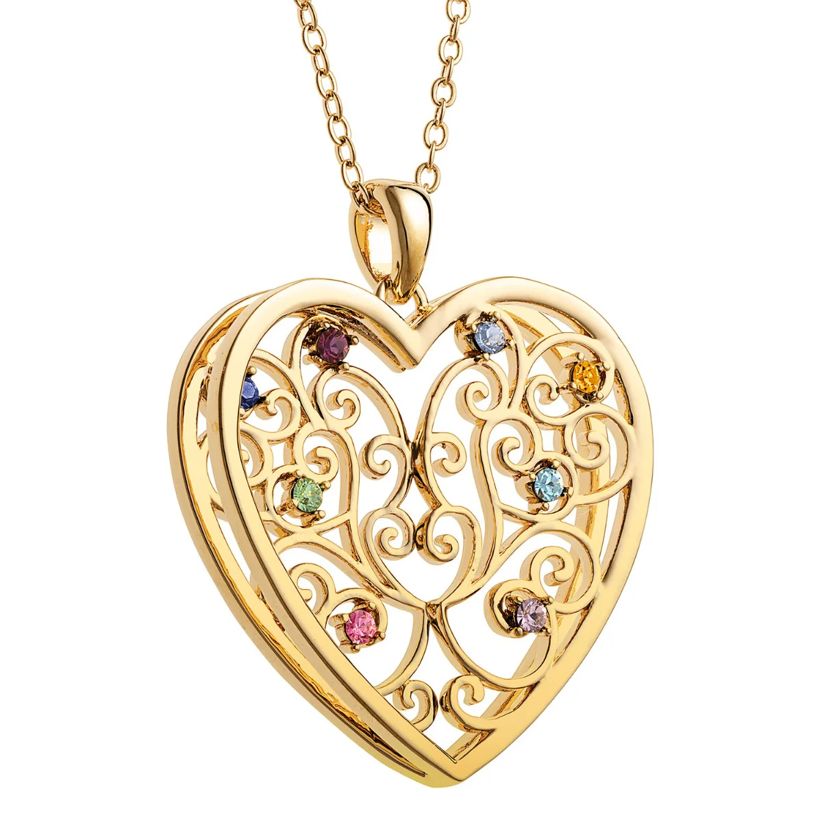 14K Gold Plated 3D Family Filigree Heart Pendant - Image 2