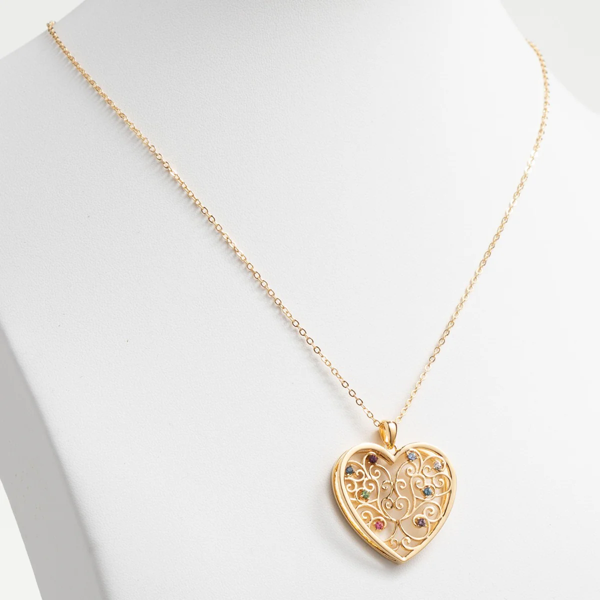 14K Gold Plated 3D Family Filigree Heart Pendant - Image 3