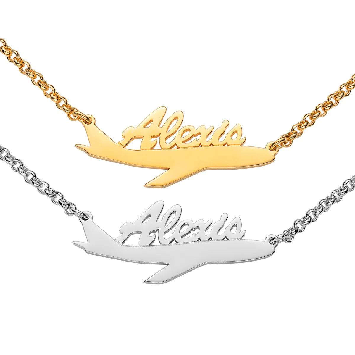 14K Gold Plated Airplane Name Necklace - Image 6