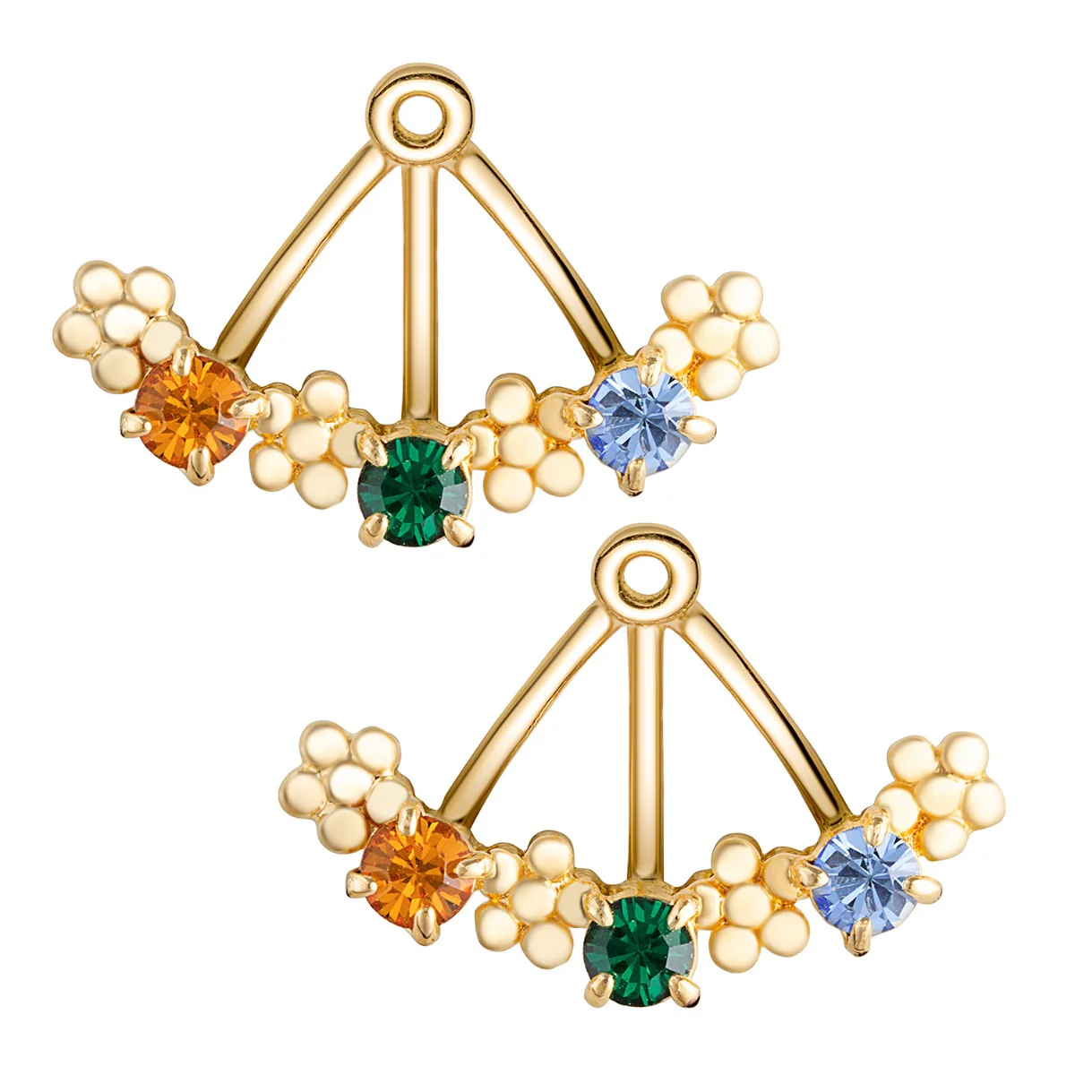 14K Gold Plated Birthstone Flower Earring with Jacket - Image 5