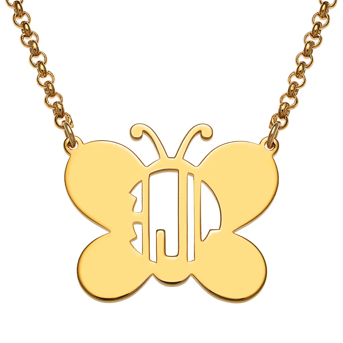 14K Gold Plated Butterfly Monogram Necklace - Image 2