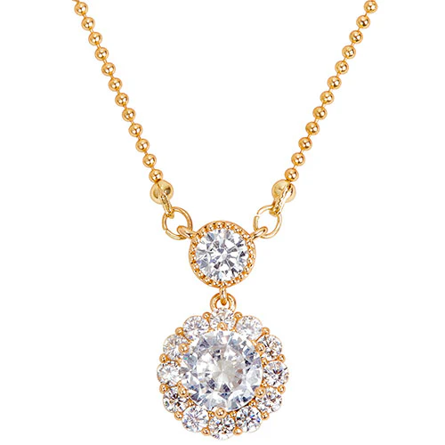 Goldtone CZ Halo Earring and Necklace Set - Image 3