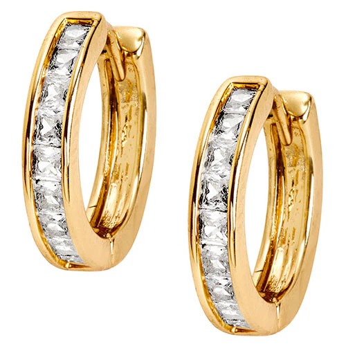 Goldtone CZ Halo Stud Earrings, Hoop and Ring Set - Image 5