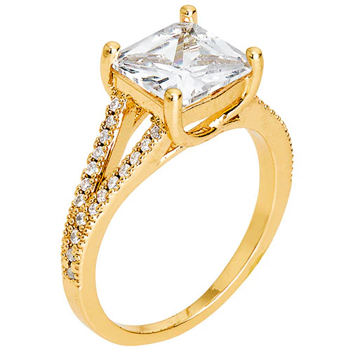 Goldtone CZ Halo Stud Earrings, Hoop and Ring Set - Image 7