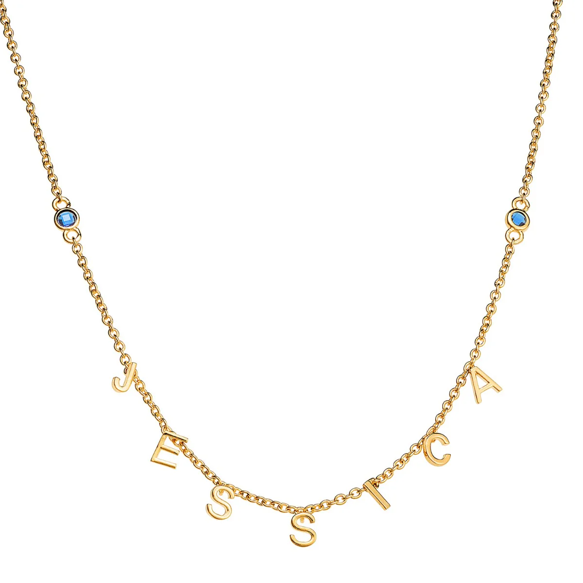 14K Gold Plated Dainty Letters and Birthstones Name Necklace