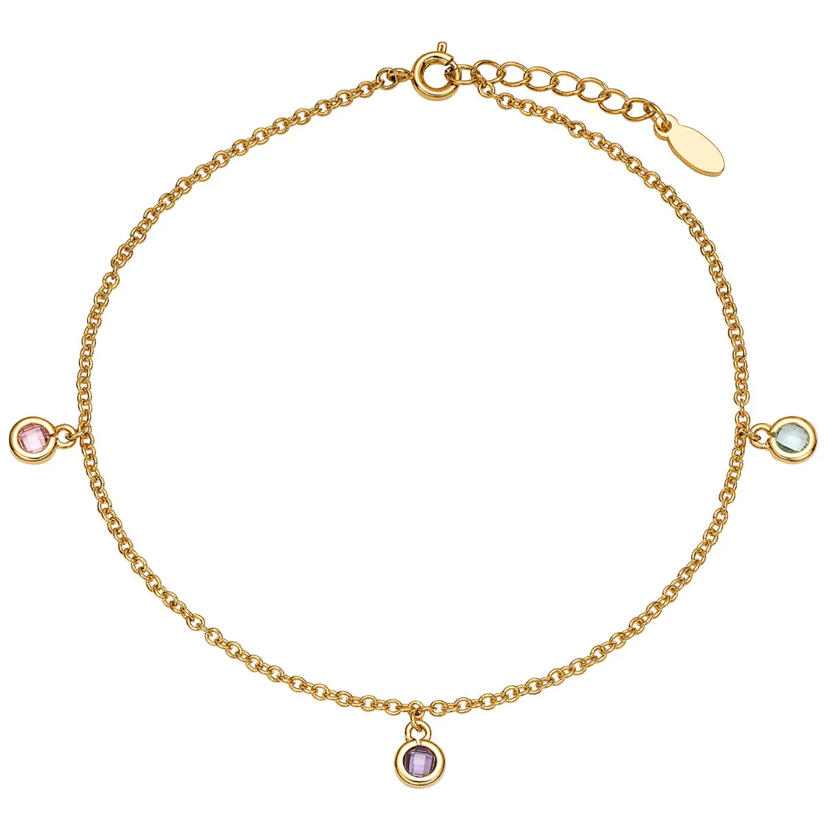 14K Gold Plated Dangle Birthstone Anklet - 2 to 6 Stones - Image 3