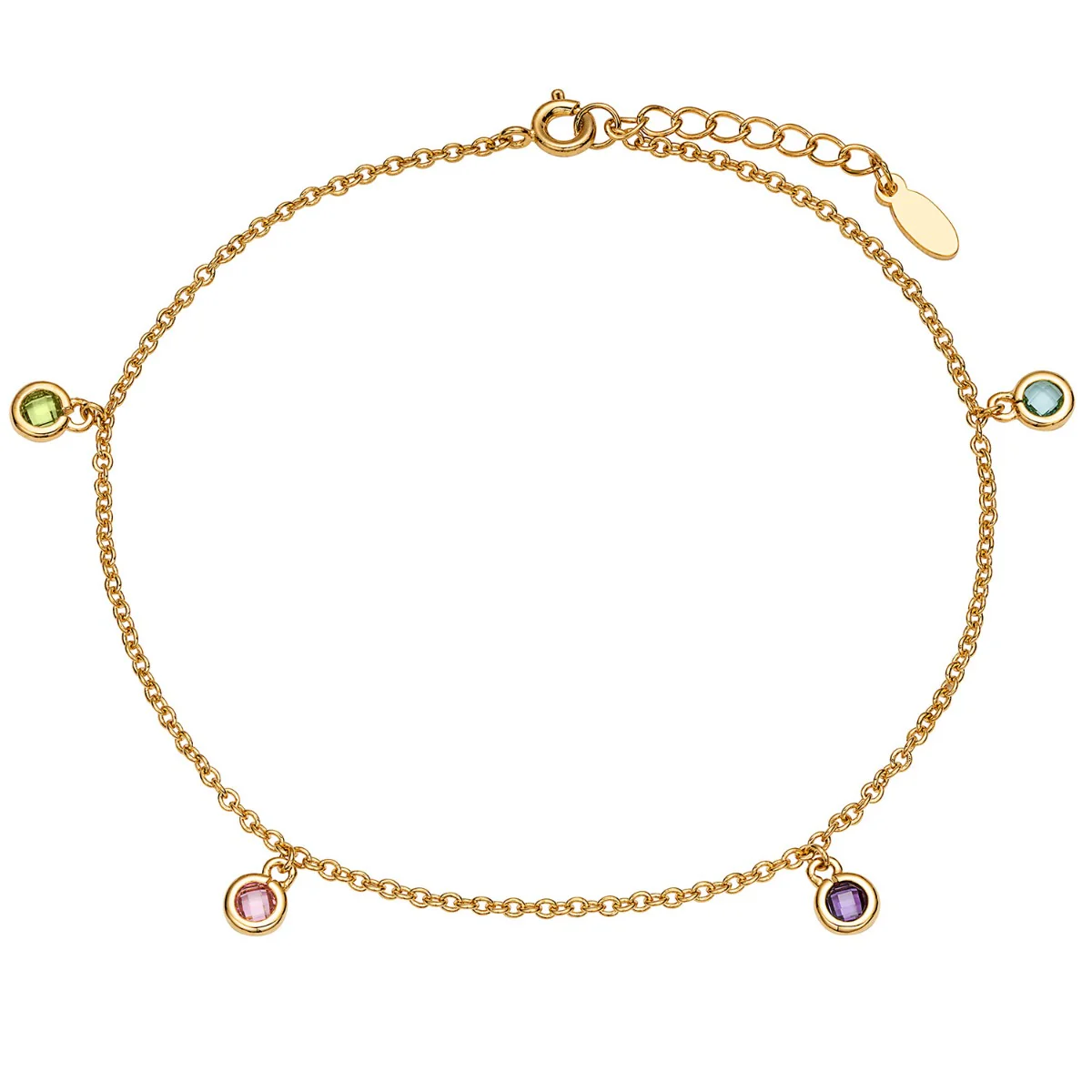 14K Gold Plated Dangle Birthstone Anklet - 2 to 6 Stones - Image 4