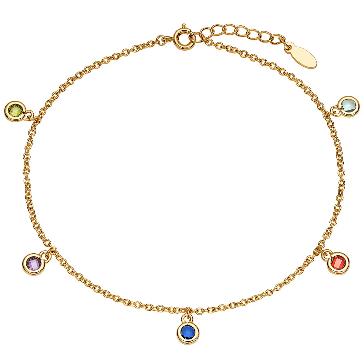 14K Gold Plated Dangle Birthstone Anklet - 2 to 6 Stones - Image 5
