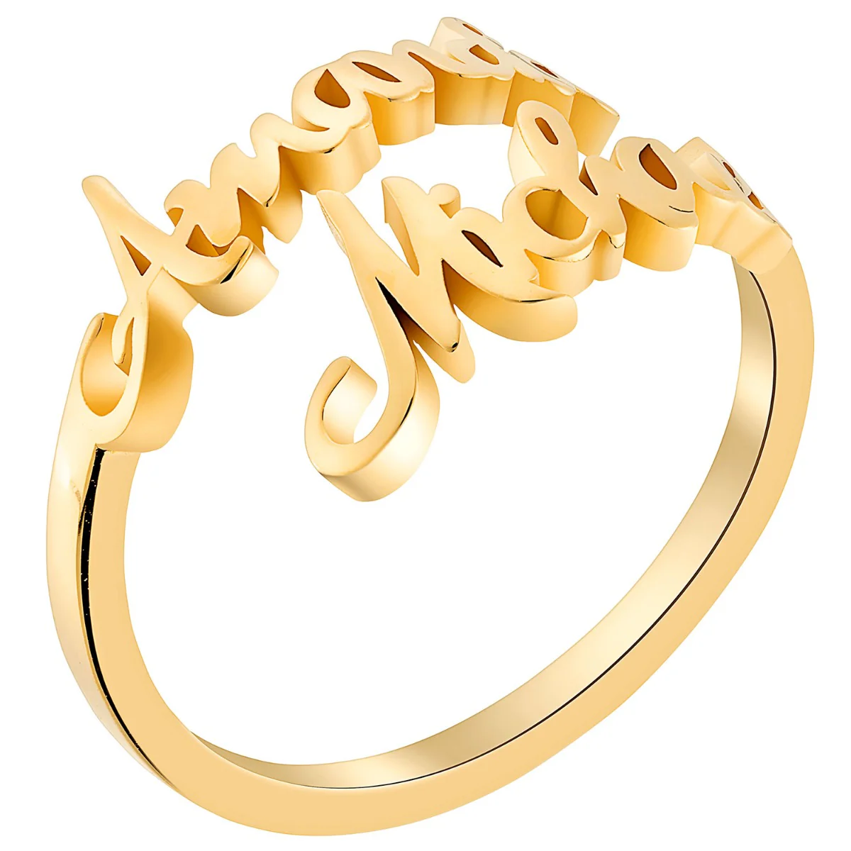 14K Gold Plated Double Script Name Bypass Ring - Image 2