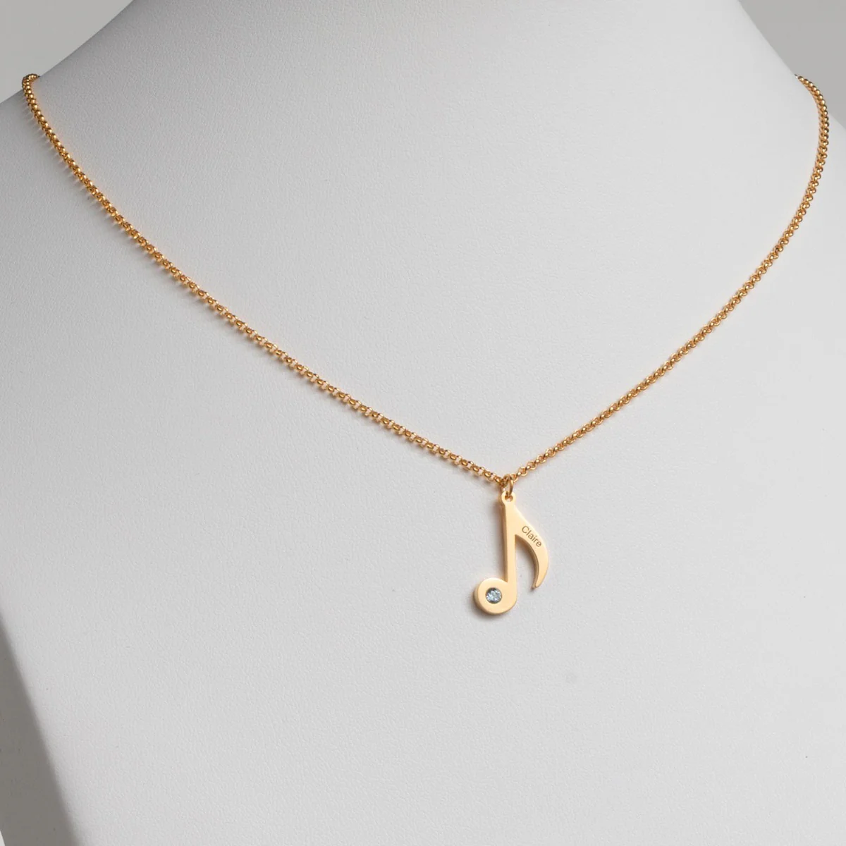 14K Gold Plated Eighth Note Name and Birthstone Necklace - Image 2