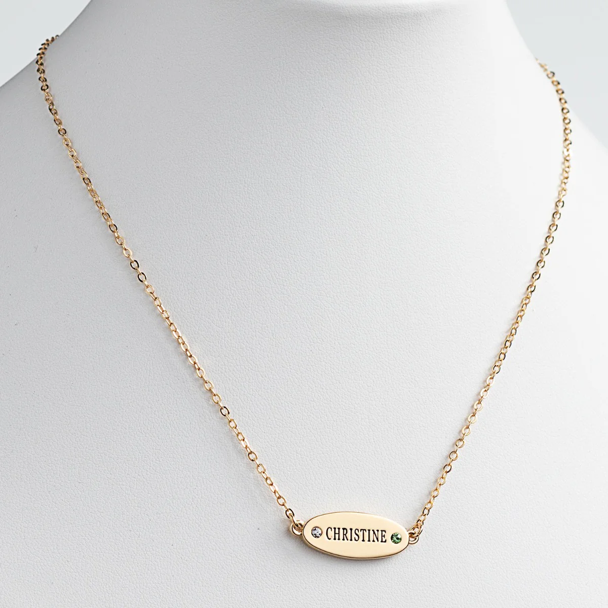 14K Gold Plated Engraved Name and Birthstone Oval Plaque Necklace - Image 2