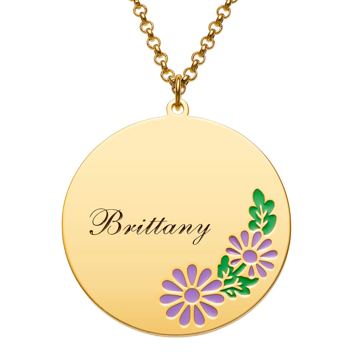 14K Gold Plated Engraved Name and Enamel Birth Flower Necklace - Image 4