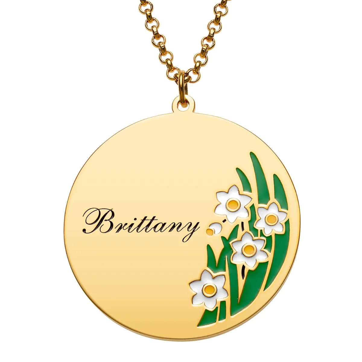 14K Gold Plated Engraved Name and Enamel Birth Flower Necklace - Image 5
