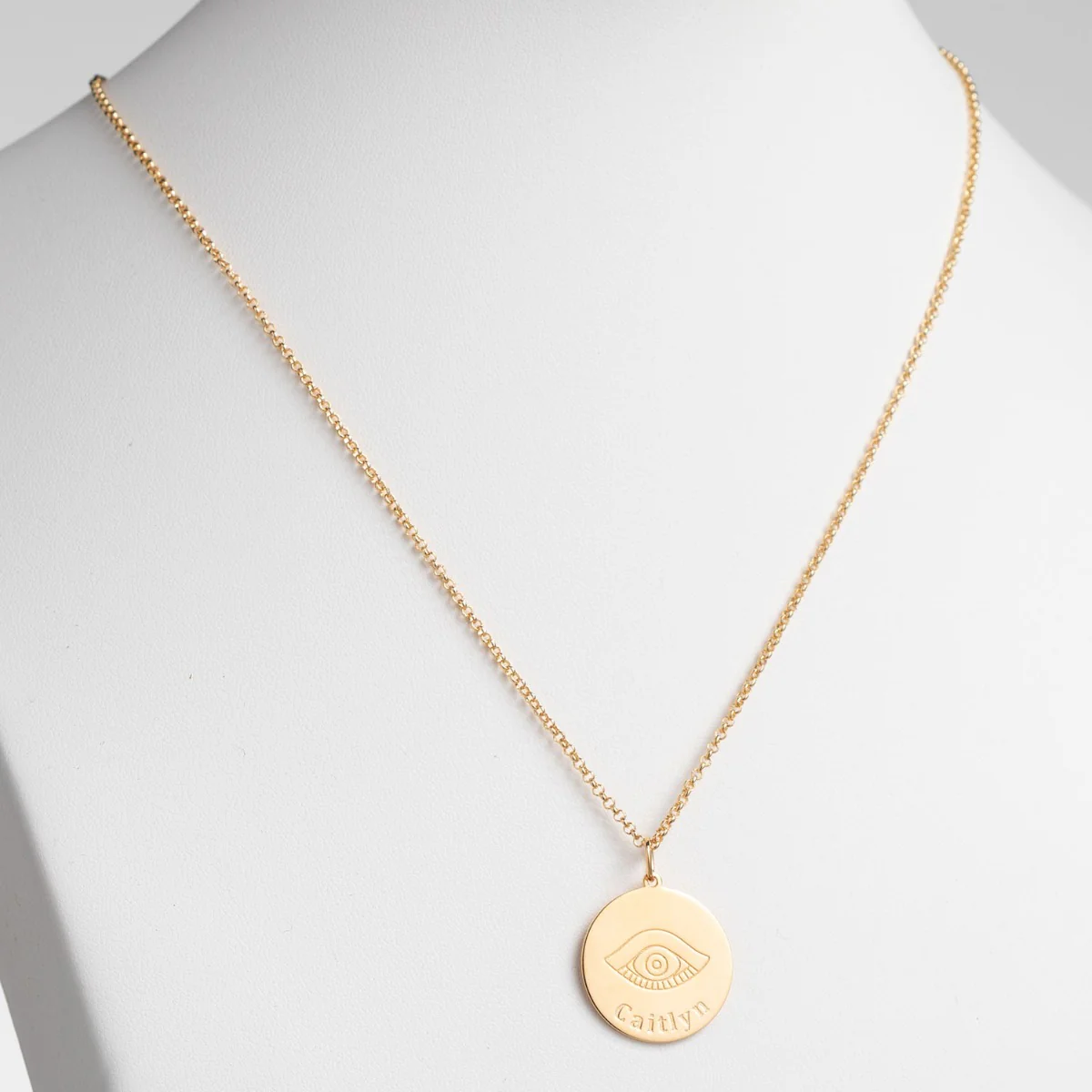 14K Gold Plated Engraved Name and Evil Eye Disc Necklace - Image 2