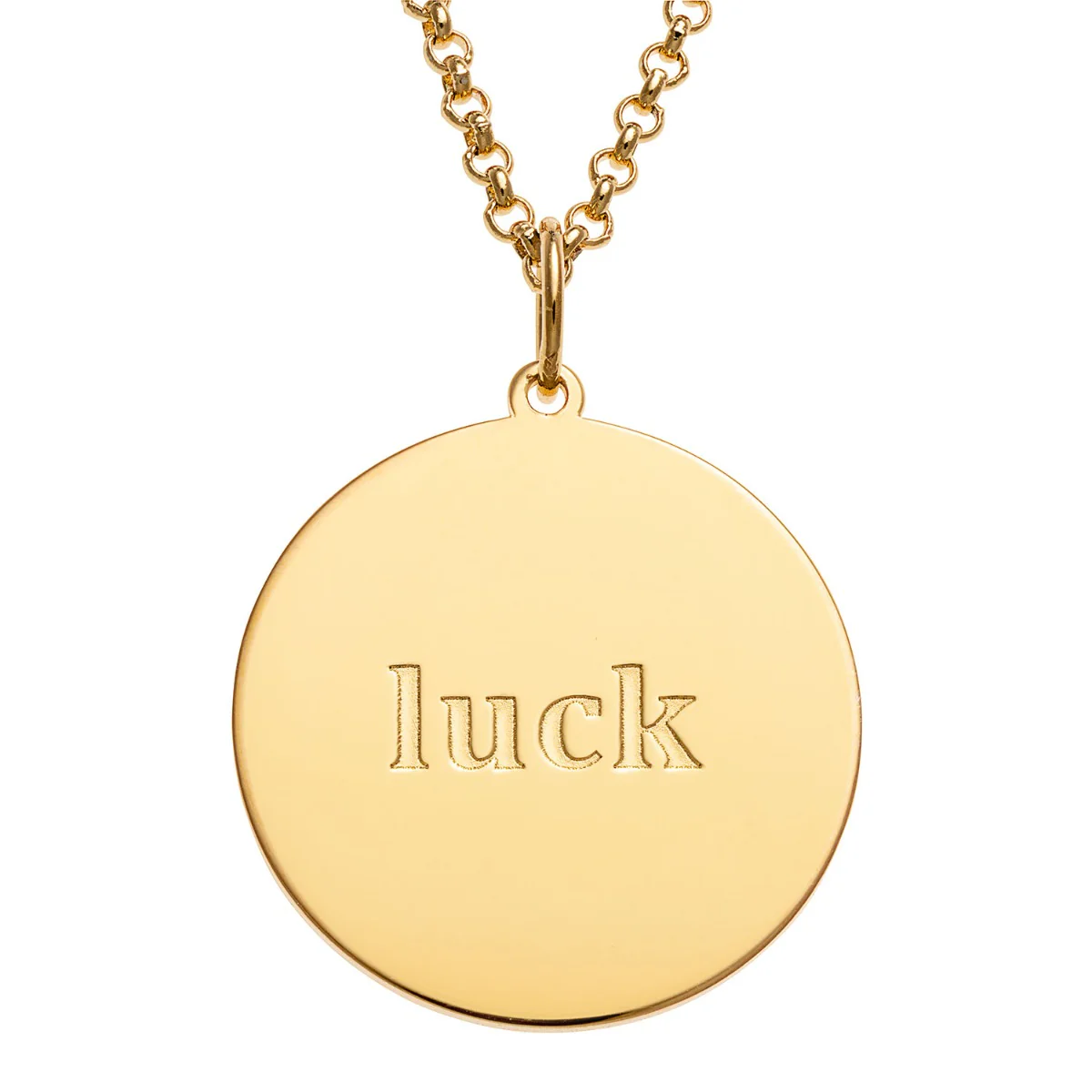 14K Gold Plated Engraved Name and Luck Character Disc Necklace - Image 2