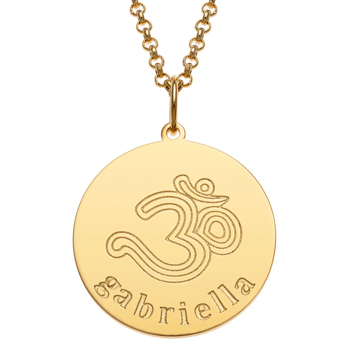 14K Gold Plated Engraved Name and Om Symbol Disc Necklace