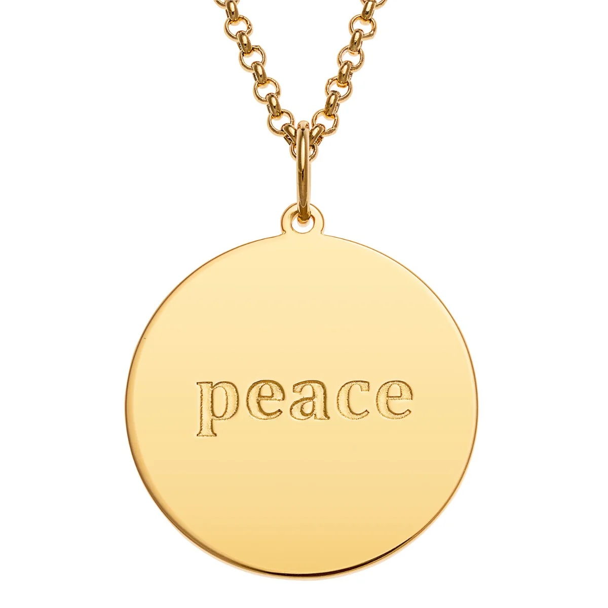 14K Gold Plated Engraved Name and Peace Character Disc Necklace - Image 2