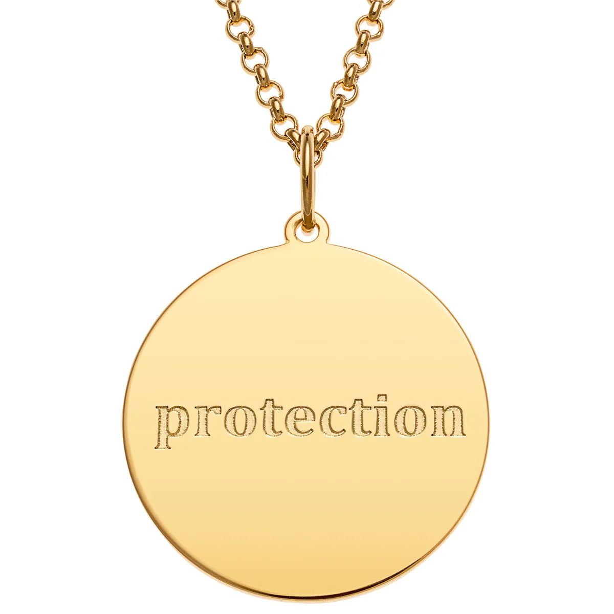 14K Gold Plated Engraved Name and Protection Character Disc Necklace - Image 3