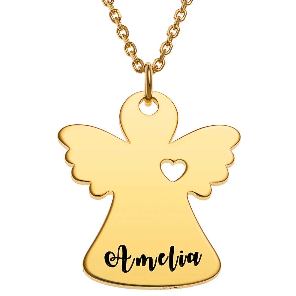 14K Gold Plated Engraved Name Angel with Heart Necklace