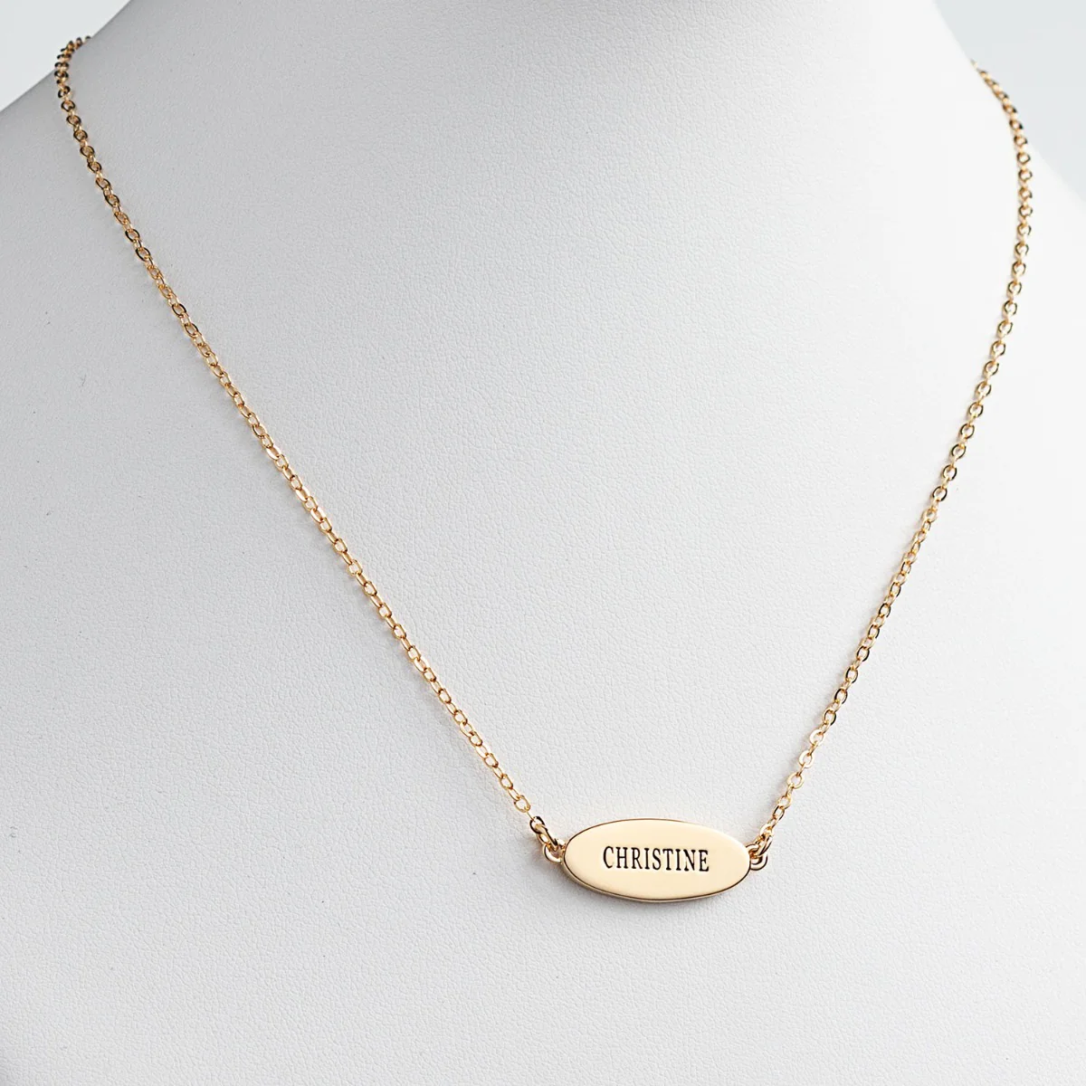 14K Gold Plated Engraved Name Oval Plaque Necklace - Image 2