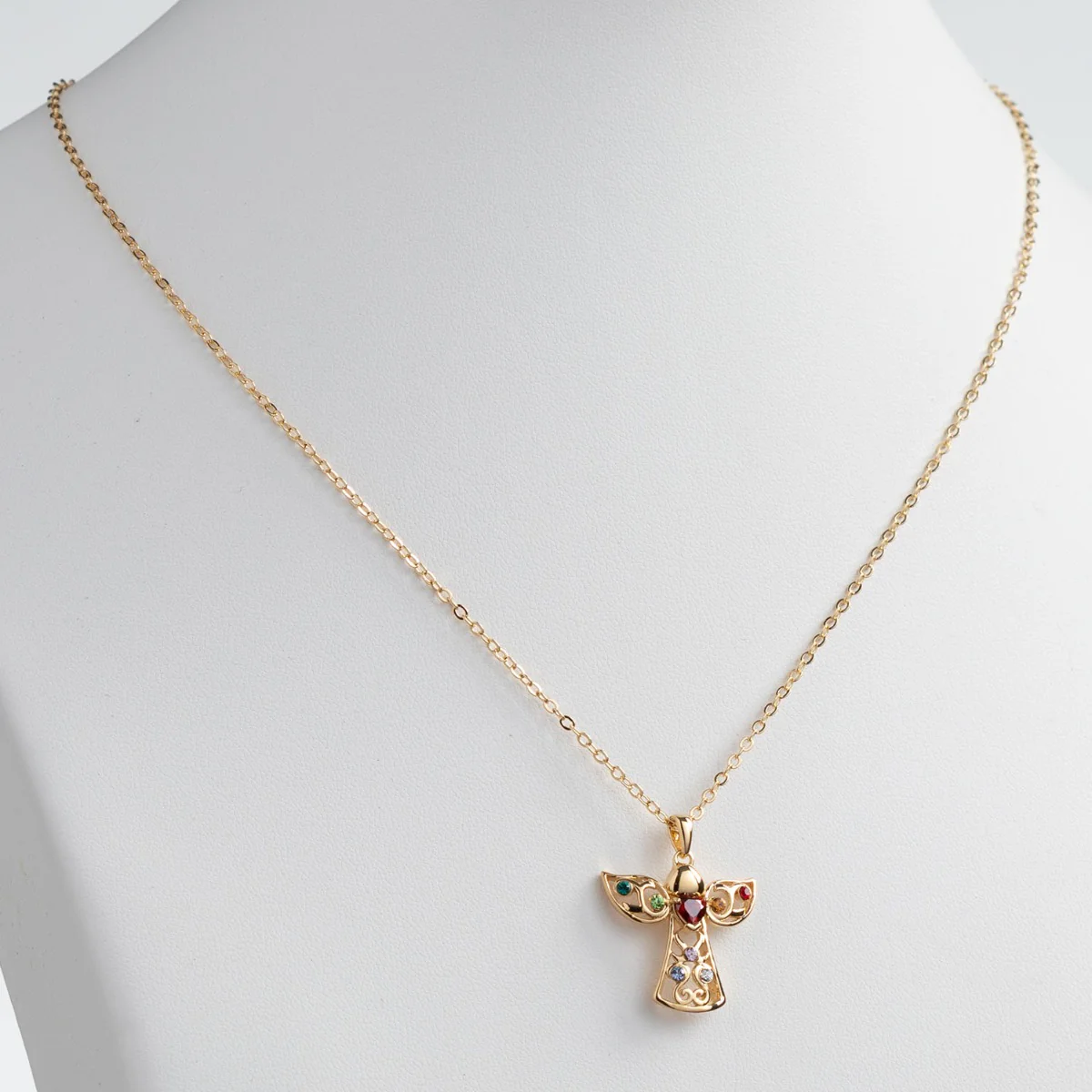 14K Gold Plated Birthstone Guardian Angel Pendant - Image 2