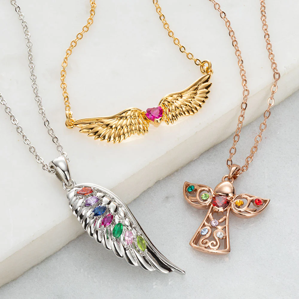 14K Gold Plated Birthstone Guardian Angel Pendant - Image 5