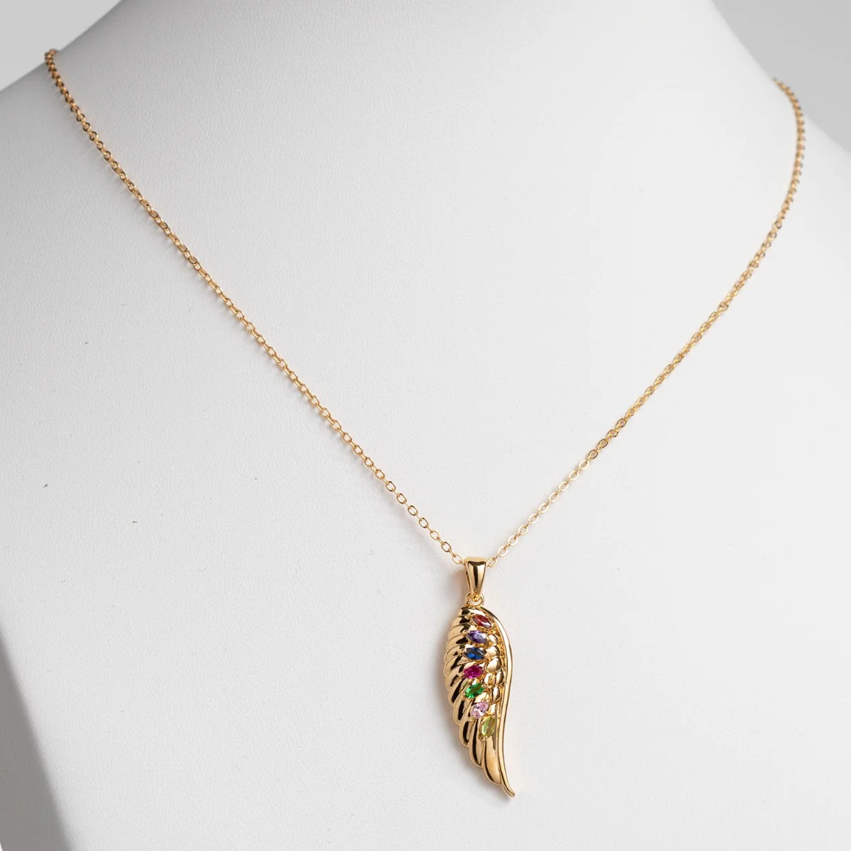 14K Gold Plated Family Birthstone Angel Wing Necklace - Image 2