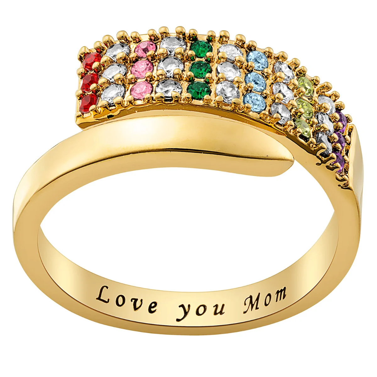 14K Gold Plated Family Birthstone Bypass Ring - Image 2
