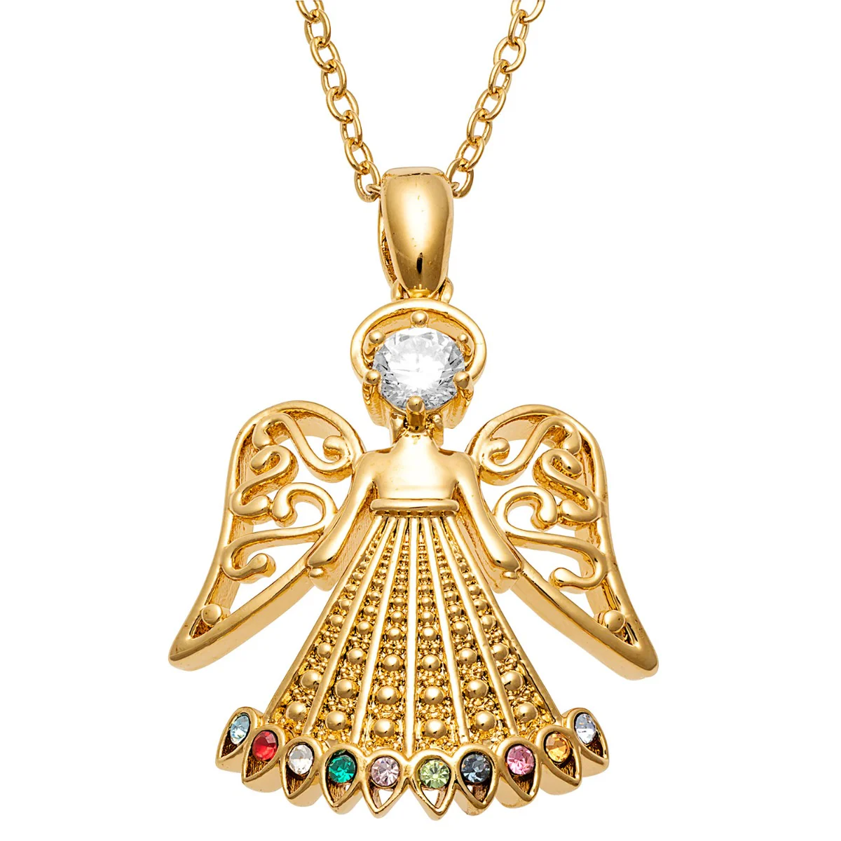 14K Gold Plated Guardian Angel Filigree Birthstone Necklace