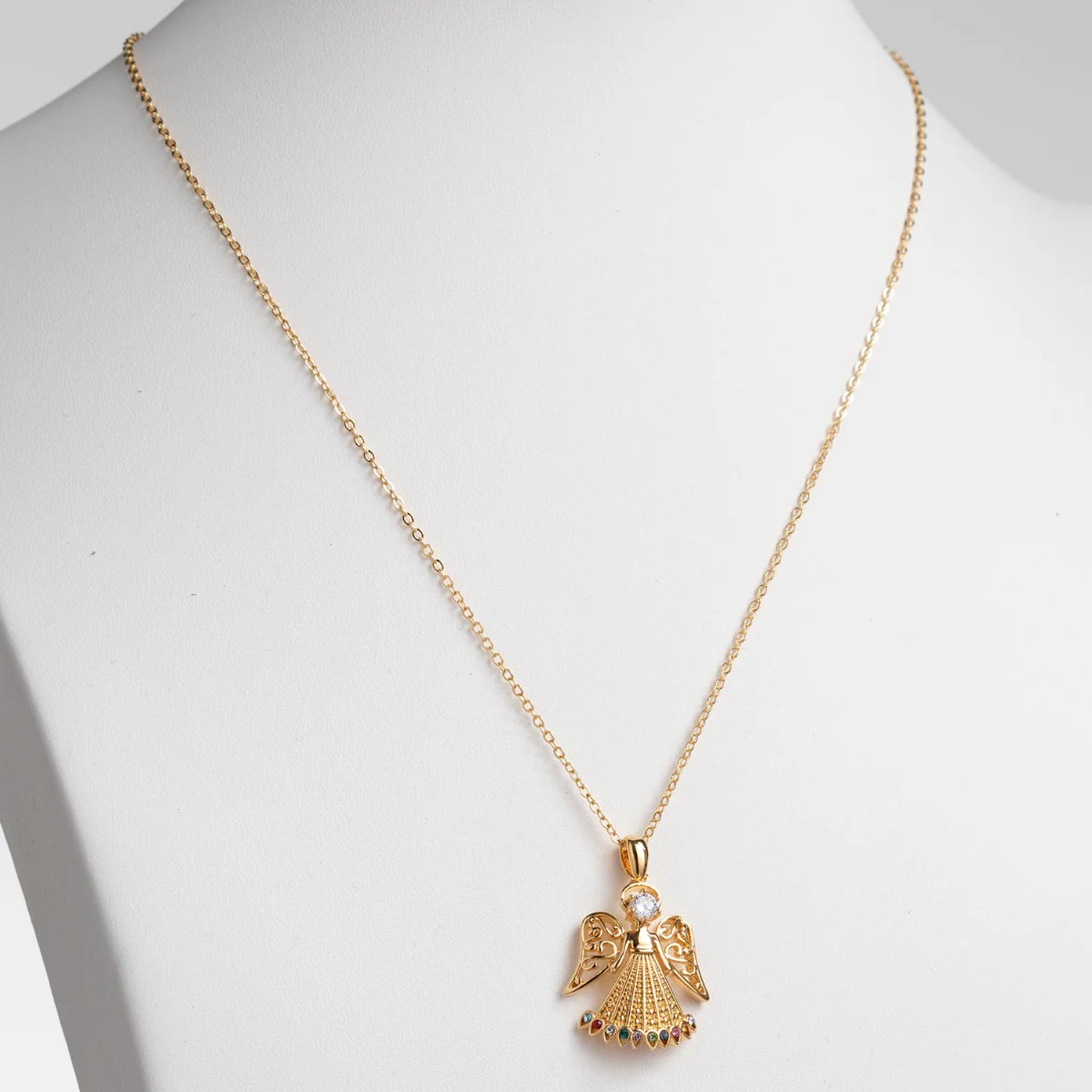 14K Gold Plated Guardian Angel Filigree Birthstone Necklace - Image 2