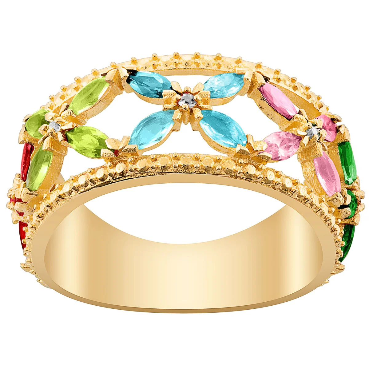 14K Gold Plated Family Birthstone Flower Ring