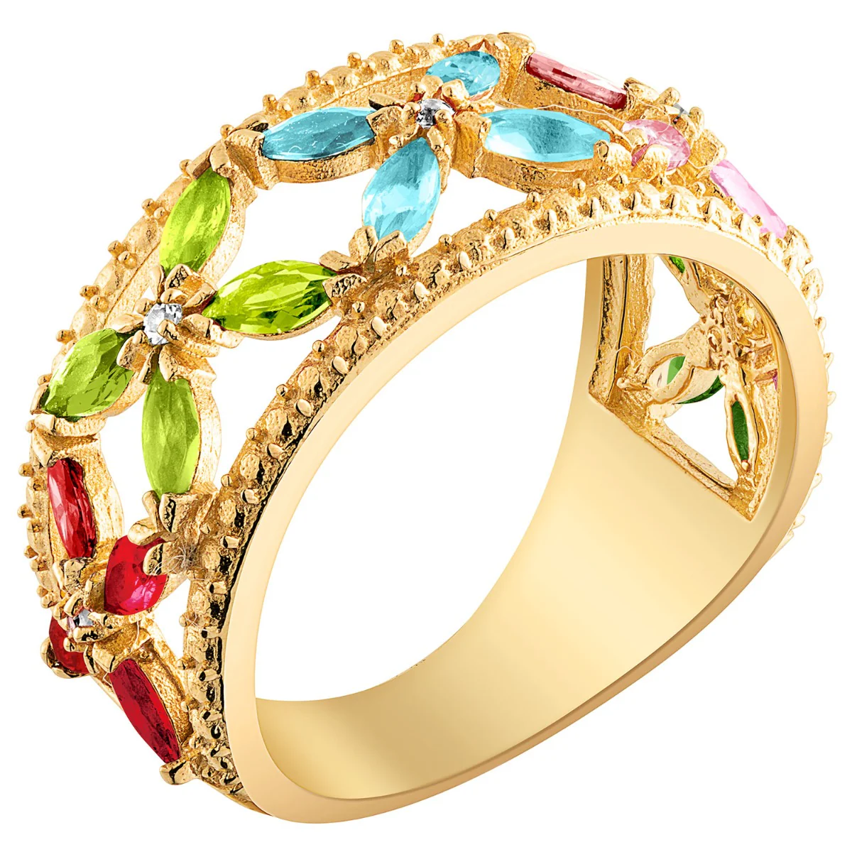 14K Gold Plated Family Birthstone Flower Ring - Image 2