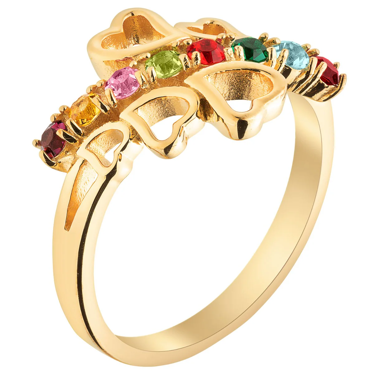 14K Gold Plated Family Birthstone Open Heart Bypass Ring - Image 2