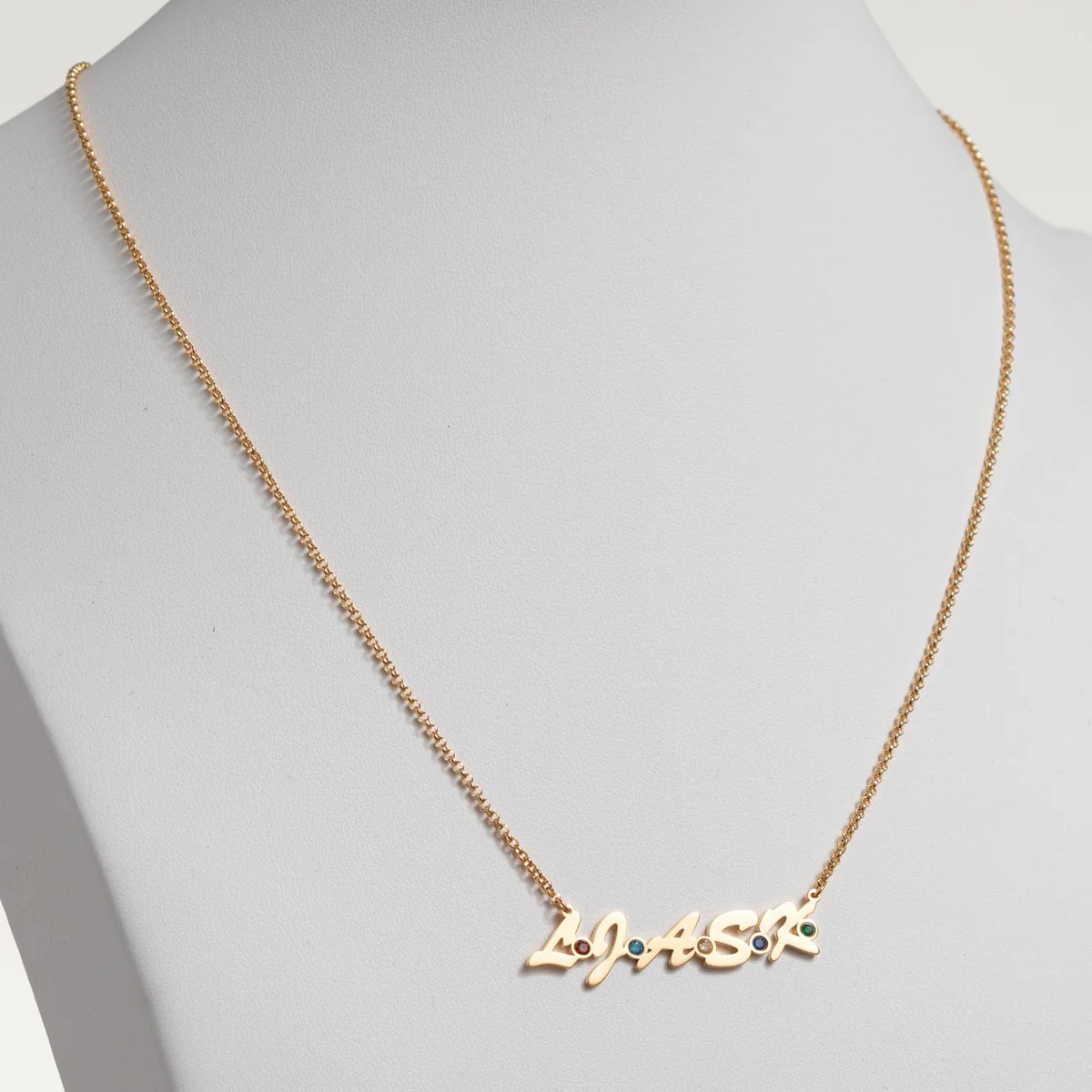 14K Gold Plated Family Initials and Birthstones Necklace - Image 2
