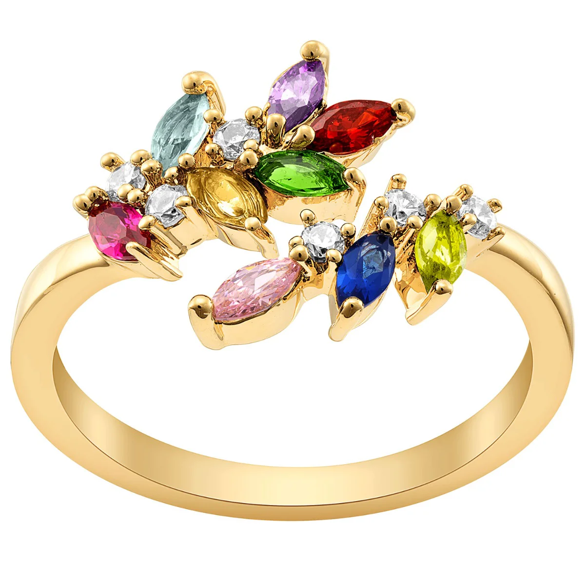 14K Gold Plated Marquise Birthstone Bypass Ring