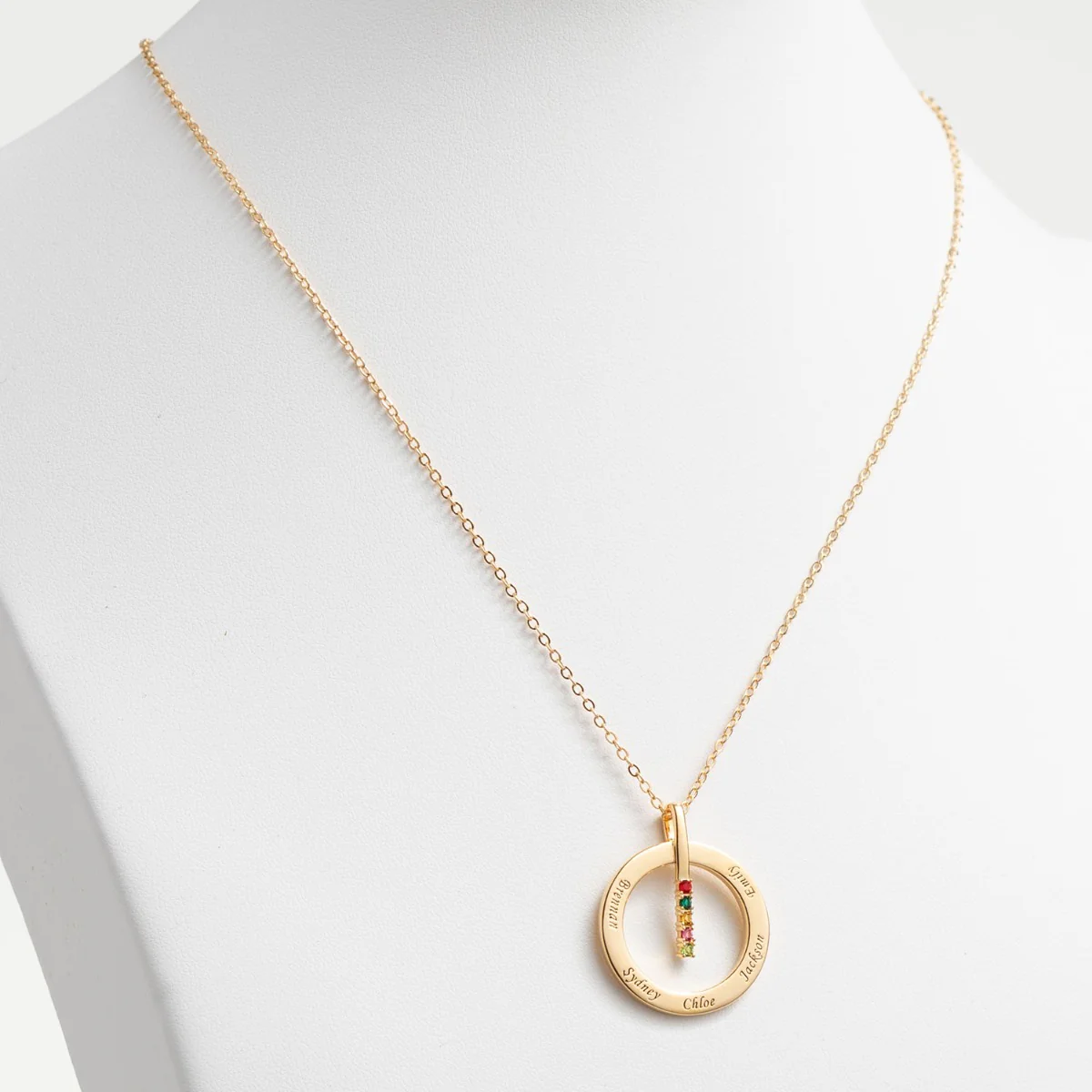14K Gold Plated Family Name and Birthstone Circle Necklace - Image 2