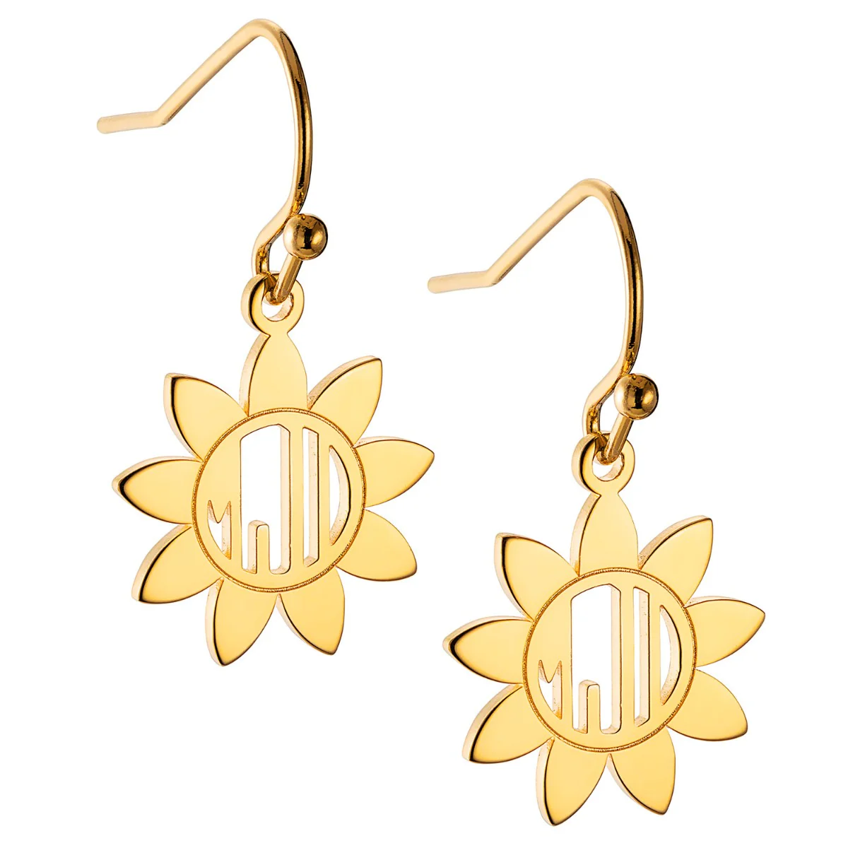 14K Gold Plated Sunflower Monogram Dangle Earring - Image 2