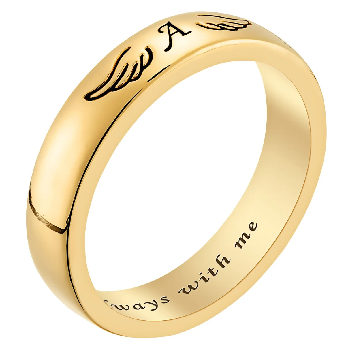 14K Gold Plated Initial and Angel Wing Memorial Ring - Image 2