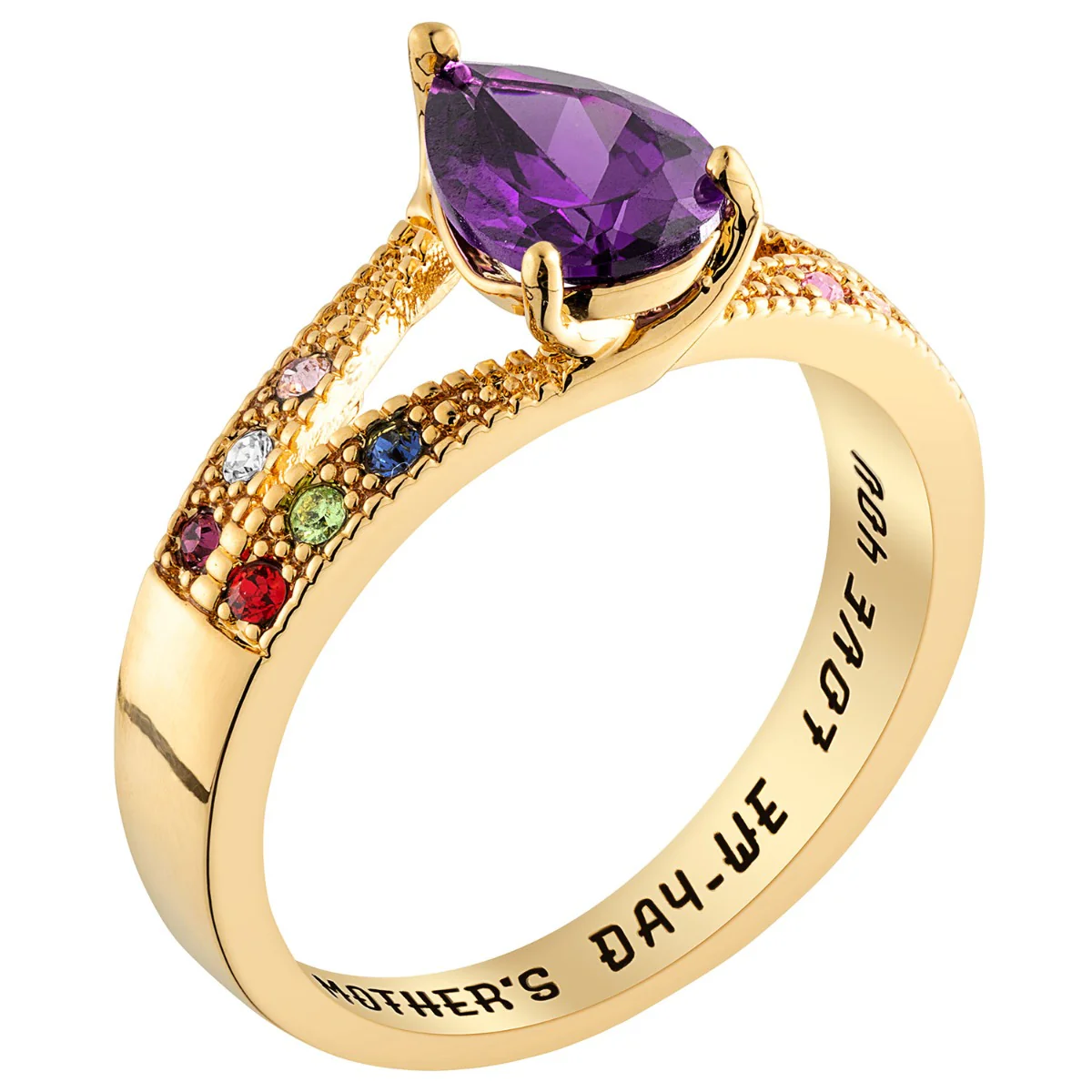 14K Gold Plated Mother/ Grandmother's Pear Family Birthstone Ring - Image 2