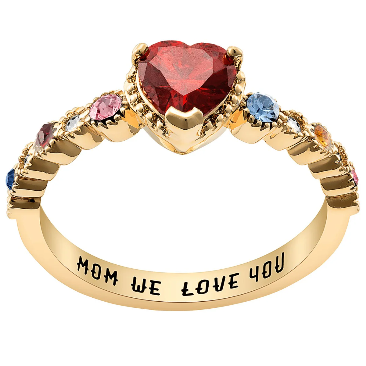 14K Gold Plated Mother's and Family Heart Birthstone Ring