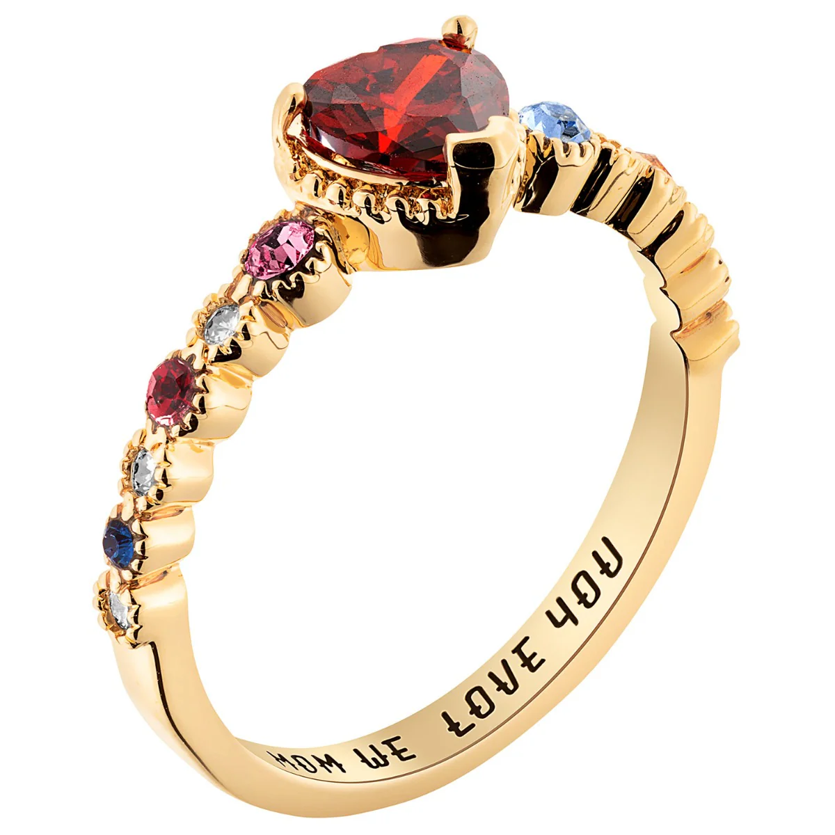 14K Gold Plated Mother's and Family Heart Birthstone Ring - Image 2