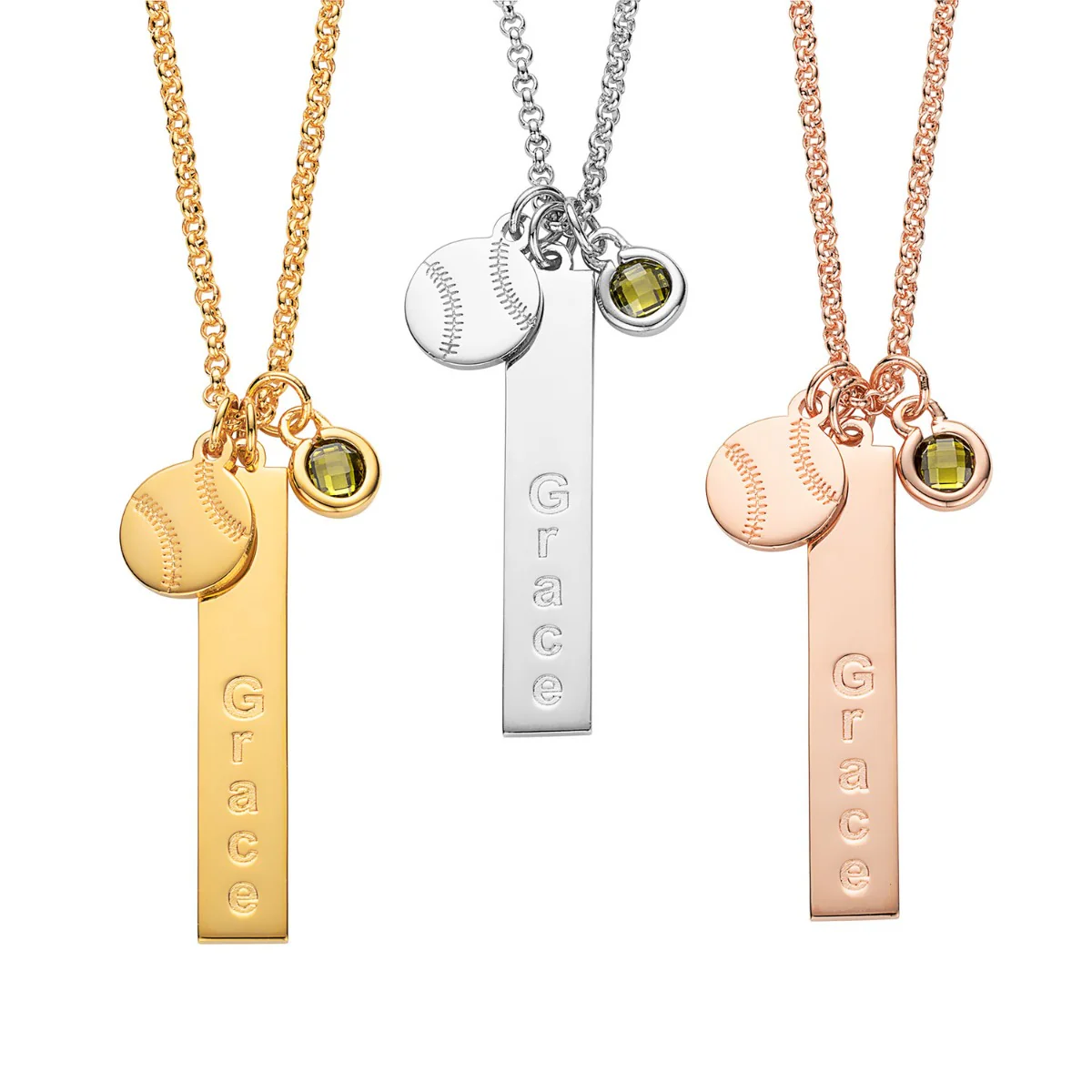 14K Gold Plated Name Necklace with Baseball Charm and Birthstone Dangle - Image 2