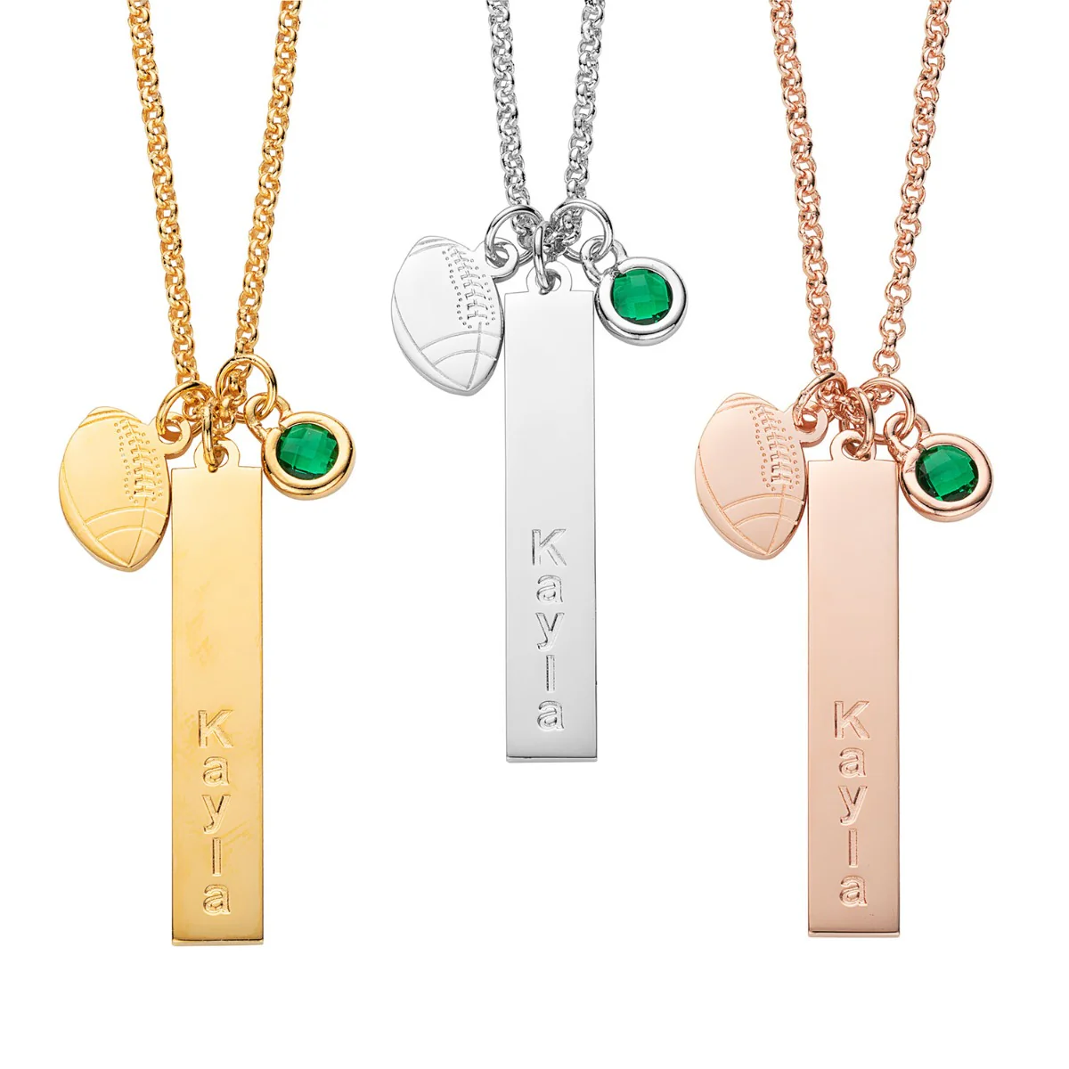14K Gold Plated Name Necklace with Football Charm and Birthstone Dangle - Image 2