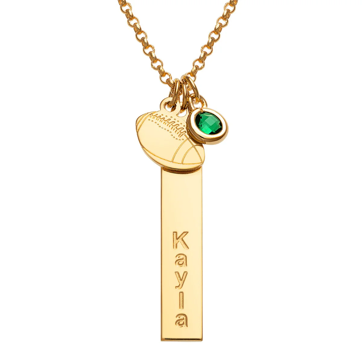 14K Gold Plated Name Necklace with Football Charm and Birthstone Dangle - Image 4
