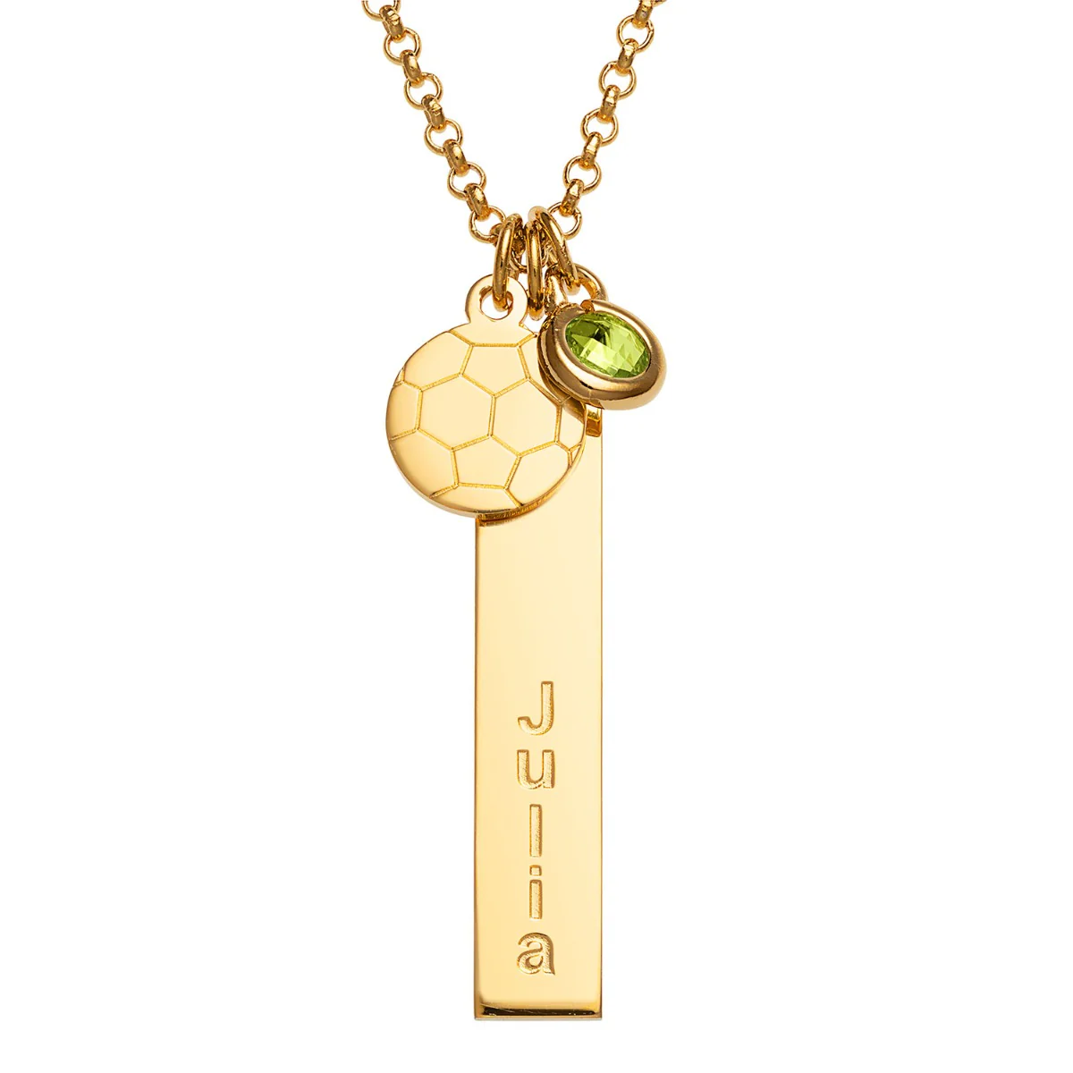 14K Gold Plated Name Necklace with Soccer Ball Charm and Birthstone Dangle - Image 4