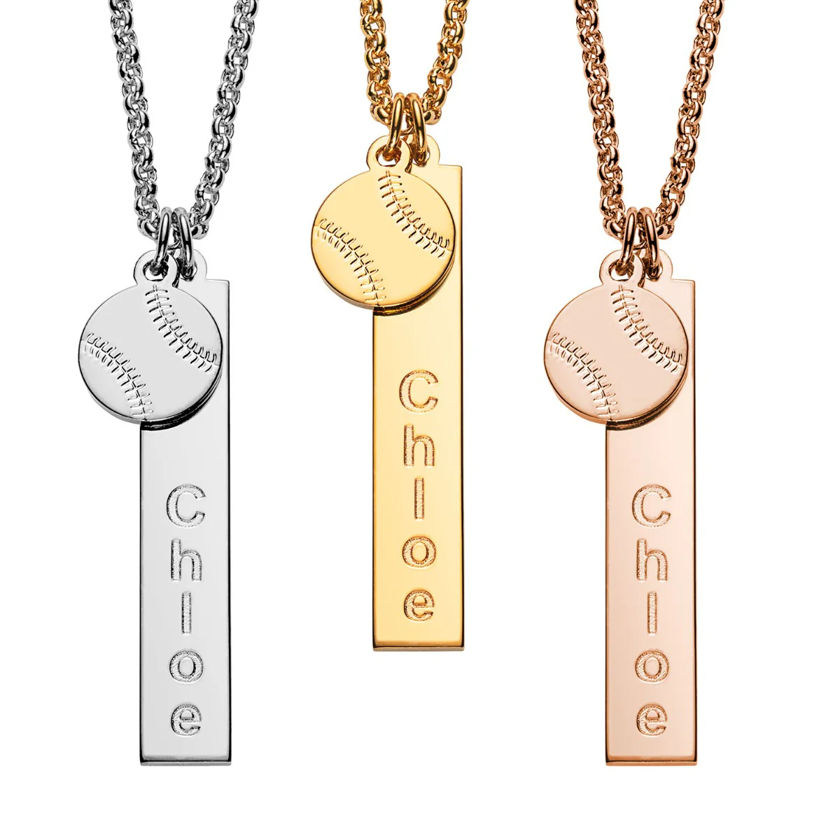 14K Gold Plated Name Necklace with Baseball Charm Dangle - Image 2