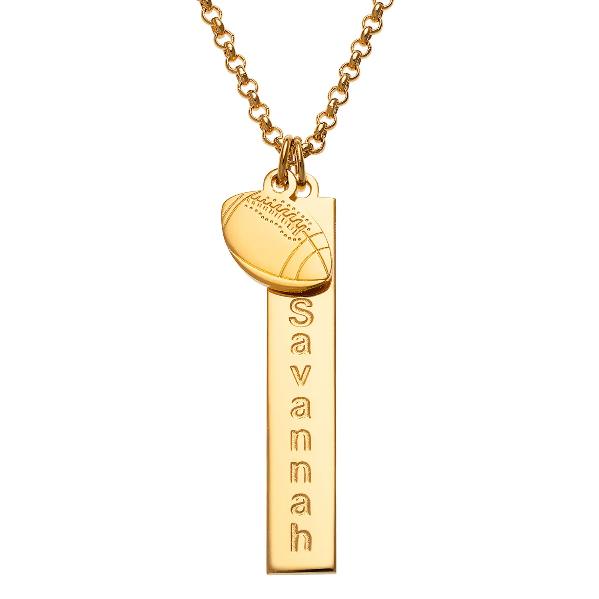 14K Gold Plated Name Necklace with Football Charm Dangle - Image 3