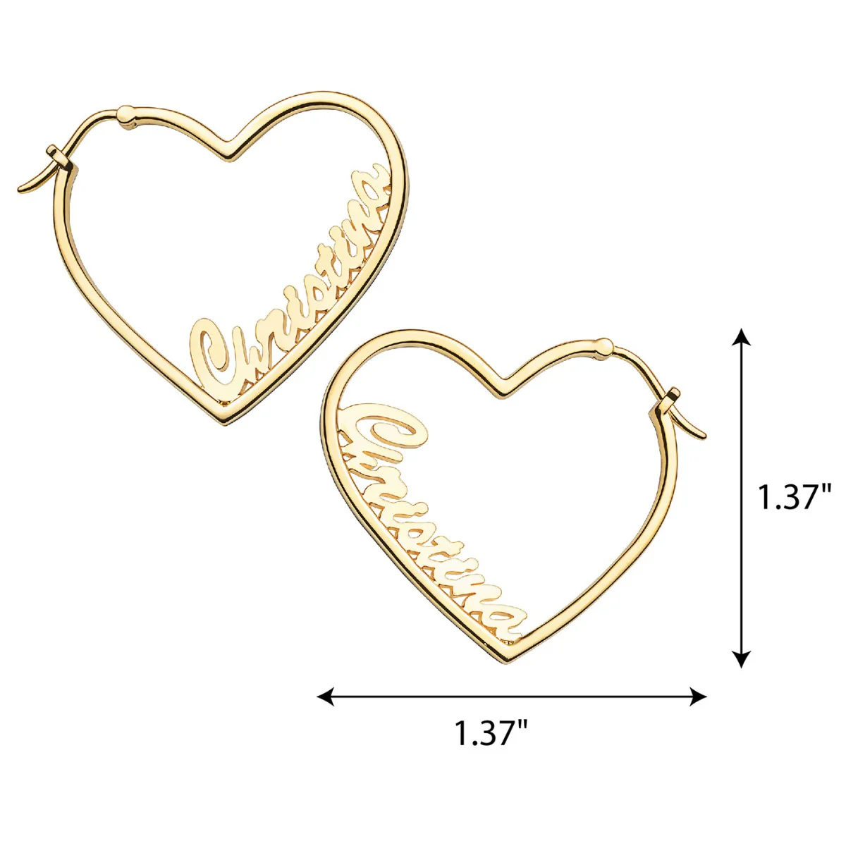 14K Gold Plated Personalized Script Nameplate Small Heart Hoop Earrings - Image 4