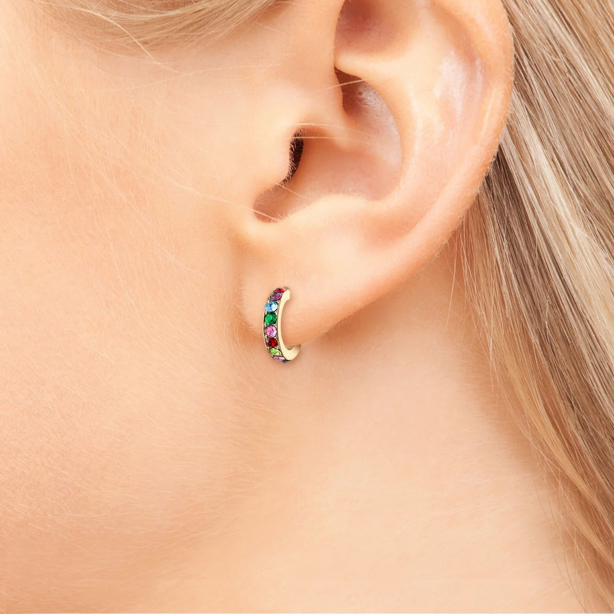 14K Gold Plated Round Birthstone Huggie Earrings - Image 3