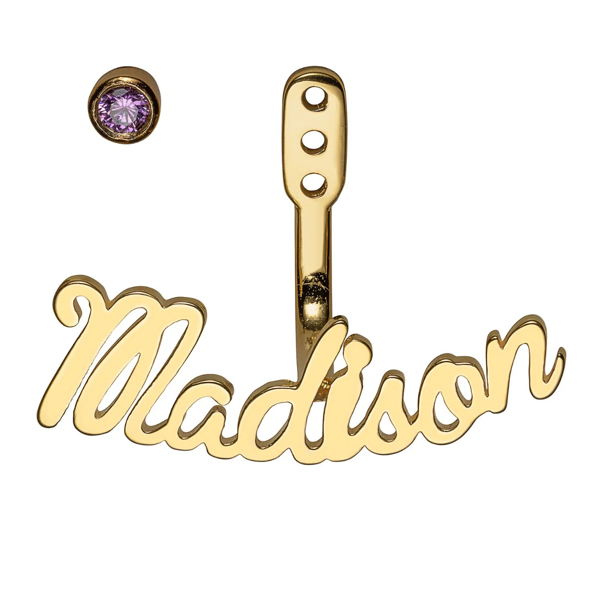 14K Gold Plated Script Name and Birthstone Front/ Back Earrings - Image 3